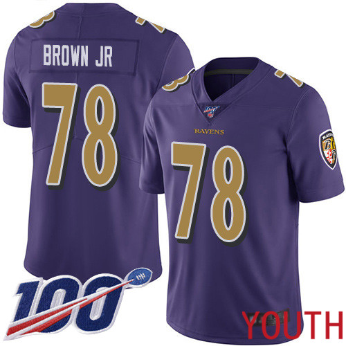 Baltimore Ravens Limited Purple Youth Orlando Brown Jr. Jersey NFL Football #78 100th Season Rush Vapor Untouchable->youth nfl jersey->Youth Jersey